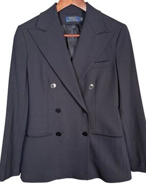 Polo Ralph Lauren Women's Navy Blue Blazer Wool Preppy Old Money Academia 4